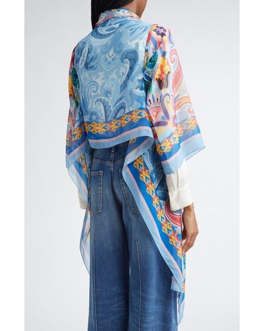 Etro Blue Paisley Silk Cape Scarf
