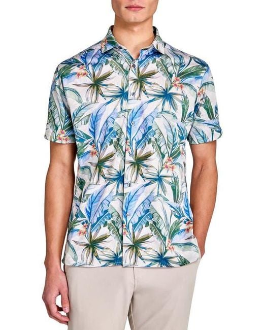 Con.struct Blue Regular Fit Tropical Chambray Recycled Performance Golf Button-Down Shirt for men