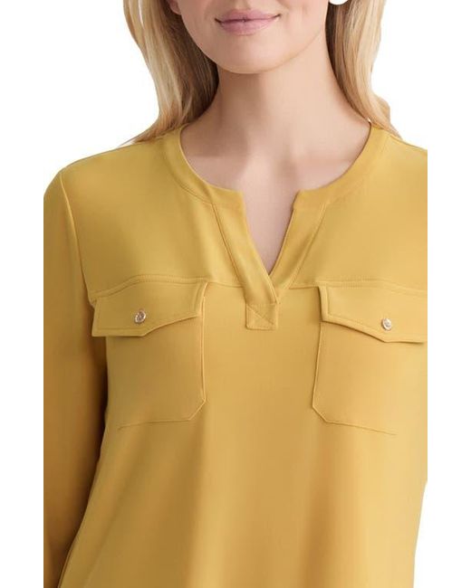 Jones New York Yellow Patch Pocket Crepe Popover Top