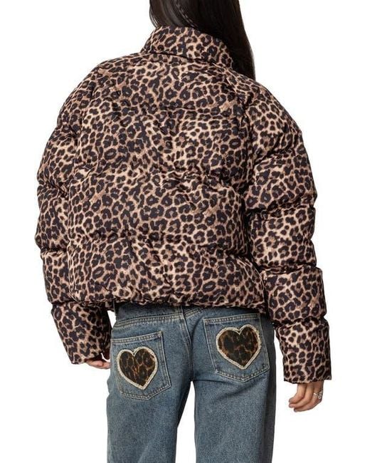 Edikted Brown Dalya Print Puffer Jacket