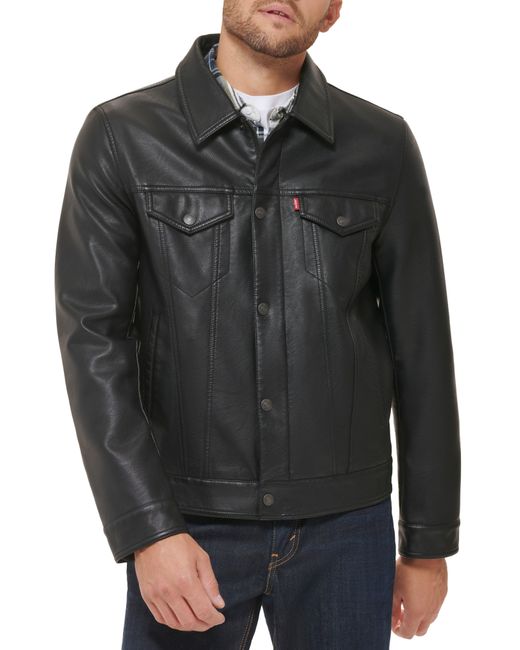 Levi's Faux Leather Trucker Jacket in Black for Men | Lyst