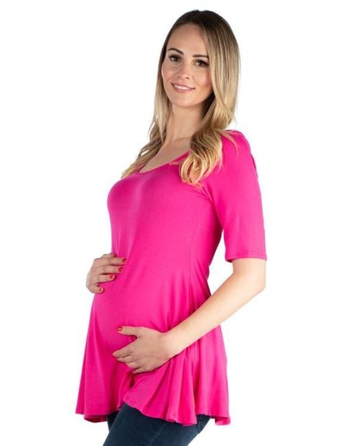 24seven Comfort Apparel Pink Maternity Elbow Swing Tunic Top