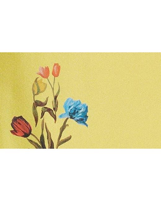 Marni Yellow Tulip Print Pleated Silk Twill Midi Skirt
