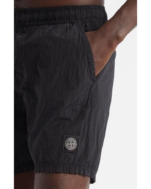 Stone Island Black Compass Logo Patch Swim Trunks for men