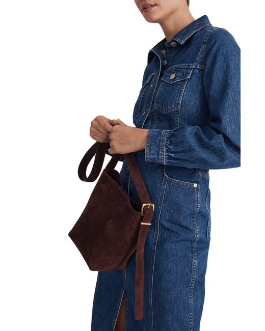 Madewell Mini Essentials Suede Bucket Bag in White Lyst