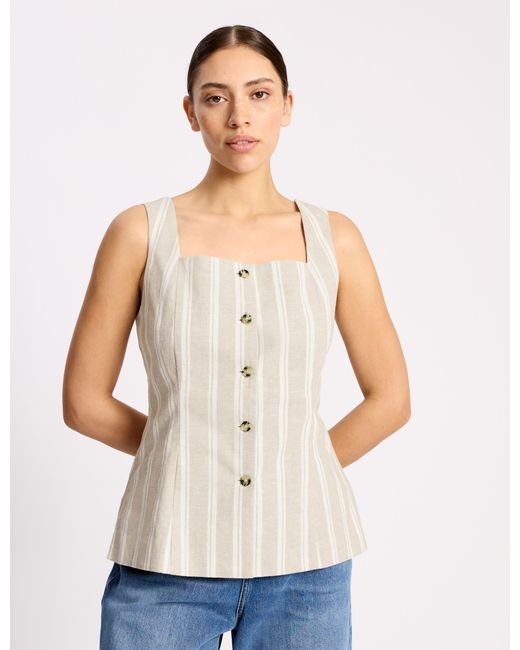 Albaray Natural Square Neck Stripe Button Top