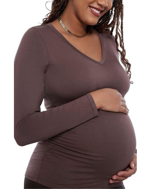 Motherhood Maternity Purple V-Neck Side-Ruched Maternity Long Sleeve Tee