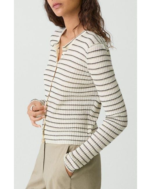Theory White Stripe Crop Linen Blend Cardigan