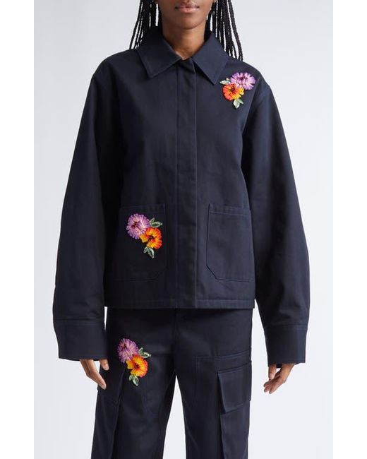 Area Blue Flower Embellished Cargo Jacket