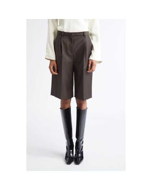 Loulou de Saison Brown Adler Pleated Virgin Wool Bermuda Shorts