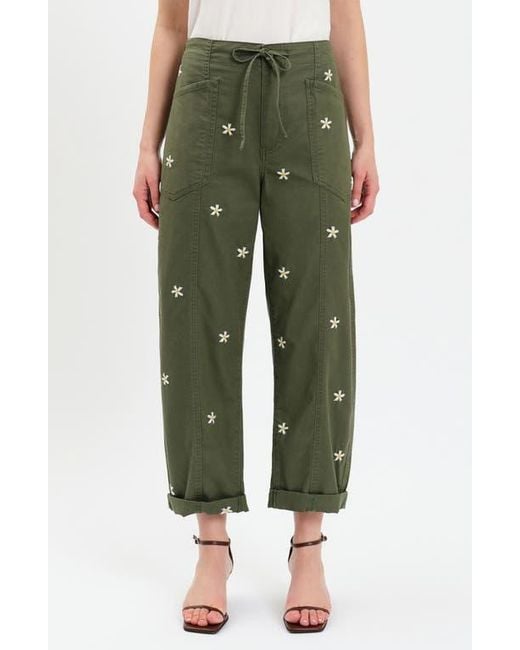 DAZE Green Villa Embroidered Cuffed Drawstring Pants