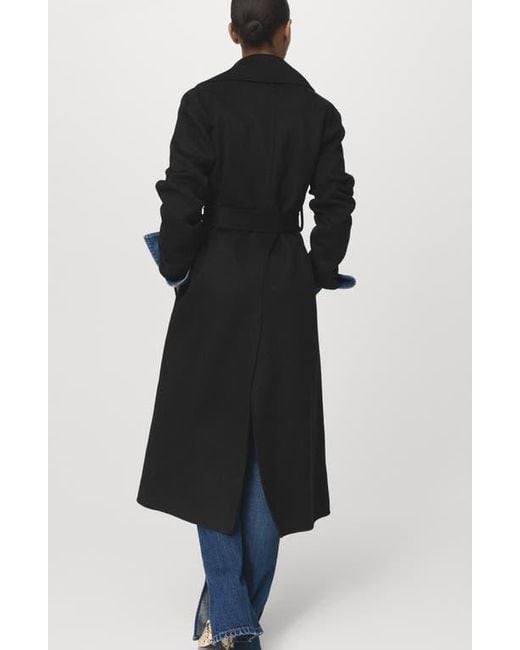Mango Black Wool Blend Wrap Coat
