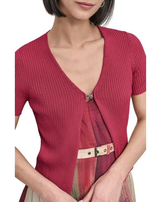 DKNY Red Hook & Eye Short Sleeve Rib Cardigan