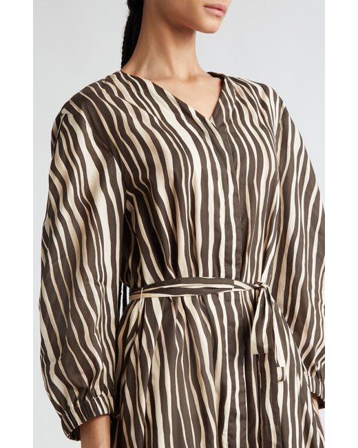 Max Mara Brown Pomelia Wavy Stripe Cotton Voile Shirtdress