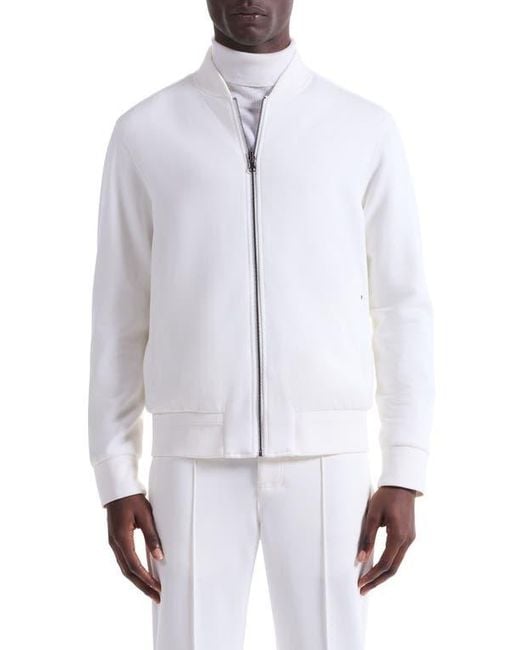 Bugatchi White Soft Touch Knit Reversible Bomber Jacket for men