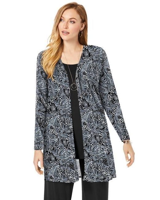 Jessica London Gray Everyday Stretch Knit Open Front Cardigan