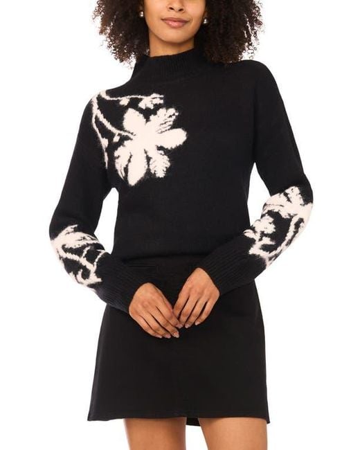 Vince Camuto Black Floral Mock Neck Sweater