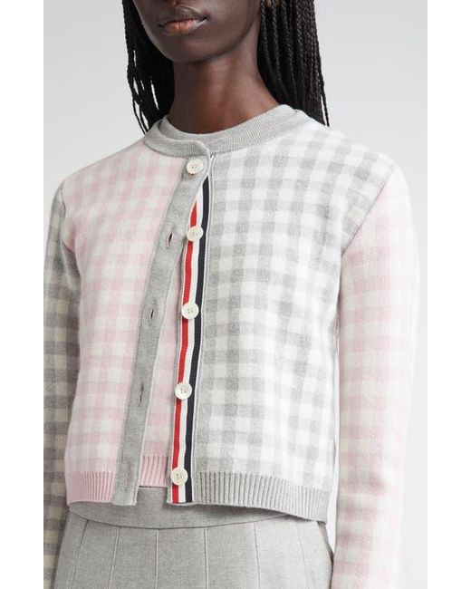 Thom Browne Gray Fun-Mix Gingham Check Bird's Eye Wool Blend Cardigan