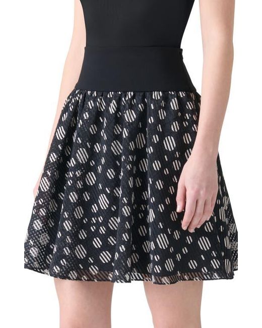 Akris Punto Black Circle Print Burnout Stripe Flared Skirt