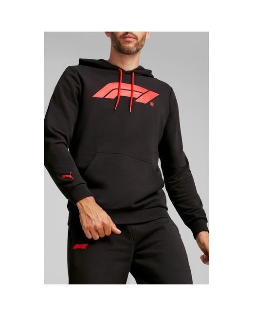 PUMA Black Formula 1 Essentials Logo Hoodie for men