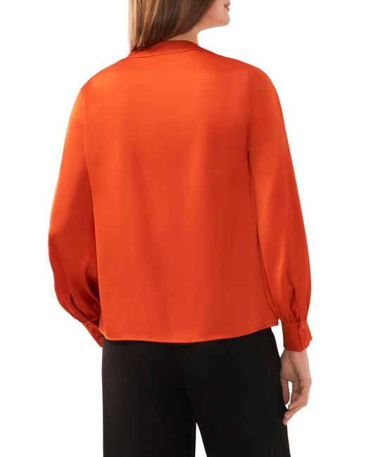 Halogen® Orange Halogen(r) Collarless Satin Button-up Shirt