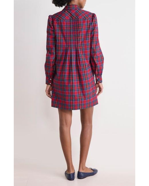 Vineyard Vines Women's Purple Plaid Long Sleeve Stretch Cotton Popover Dress