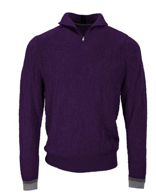 Lords of Harlech Purple Quinn Quarter Zip Merino Wool Sweater for men