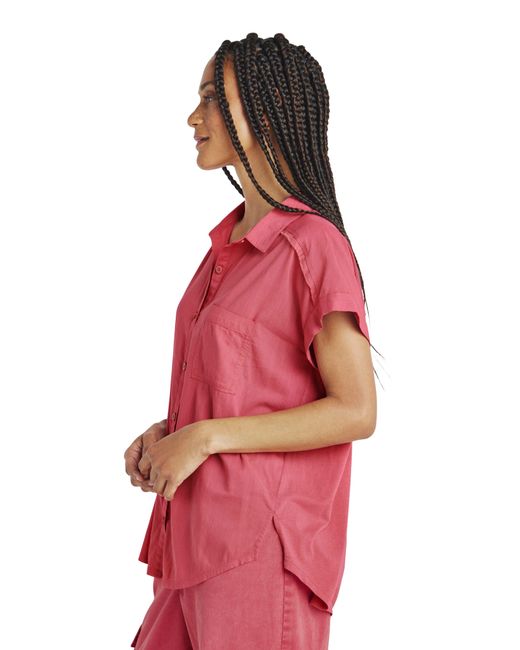 Splendid Red Paige High-low Cotton Blend Button-up Shirt