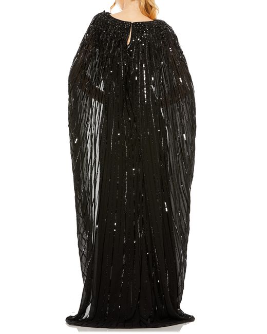 Mac Duggal Sequin Embellished Long Sleeve Capelet Column Gown in Black ...