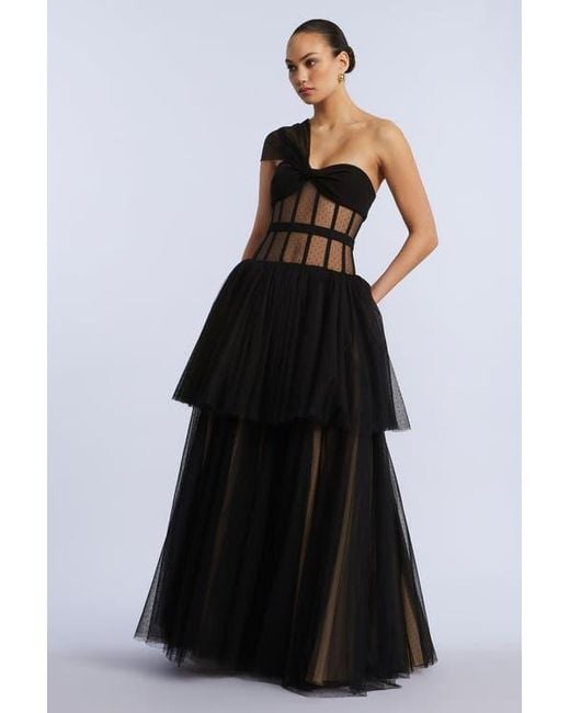 BCBGMAXAZRIA Dot Tulle Gown in Black | Lyst BCBGMAXAZRIA Dot Tulle Gown in Black | Lyst