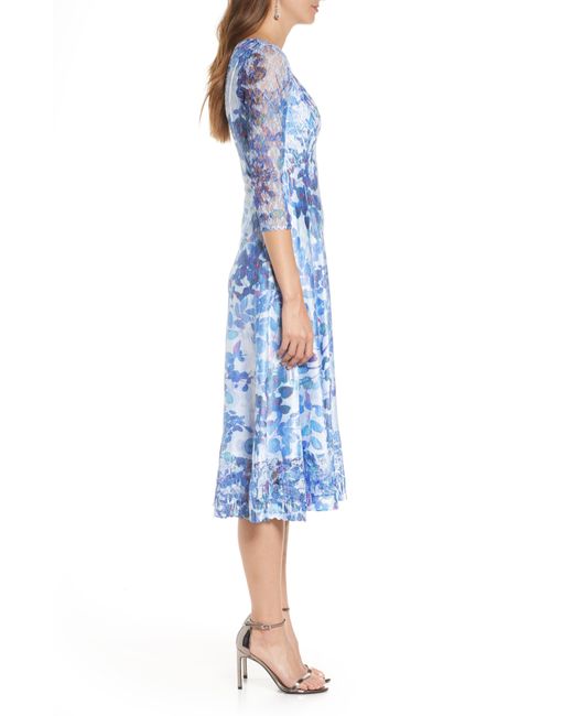Komarov Floral Print Charmeuse & Chiffon Dress in Blue | Lyst
