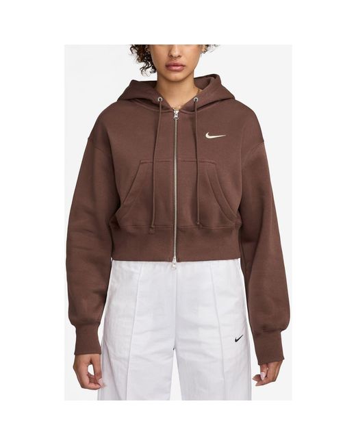 Nike Brown Phoenix Relaxed Fit Cotton Blend Fleece Hoodie