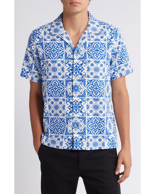 Les Deux Blue Tile Print Cotton Camp Shirt for men