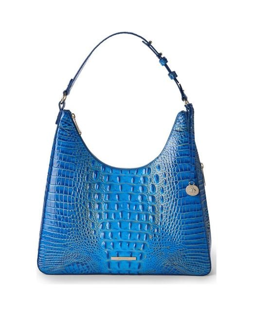 Brahmin Blue Tabitha Croc Embossed Leather Shoulder Bag