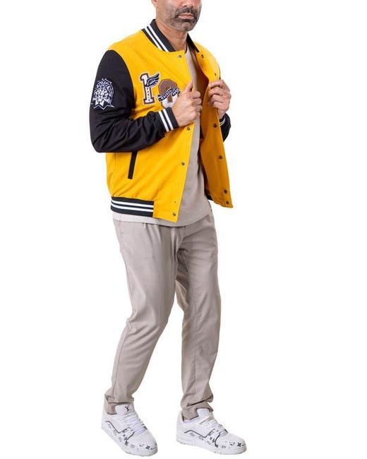 Maceoo Yellow Varsity222 Bomber Jacket for men