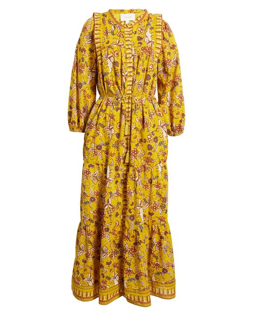 Cleobella Yellow Dinah Floral Long Sleeve Organic Cotton Voile Dress