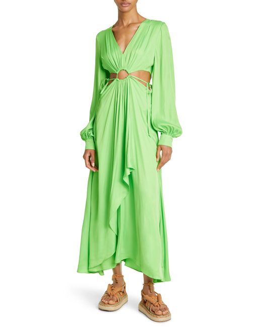 FARM Rio Long Sleeve Cutout Waist Maxi Dress in Green | Lyst