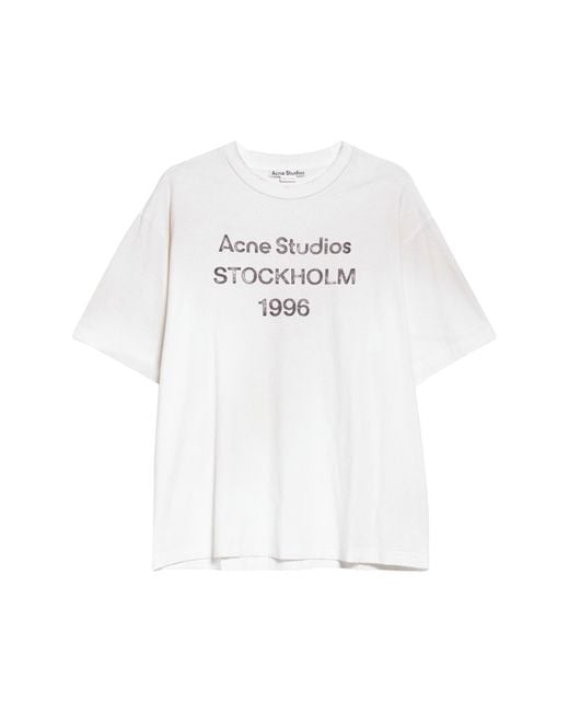 Acne White Exford 1996 Mélange Distressed Logo Cotton & Hemp Graphic T-shirt