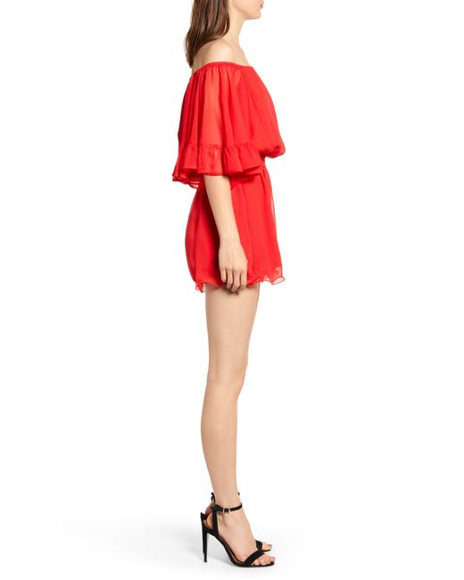 Endless Rose Red Off The Shoulder Ruffle Sleeve Romper