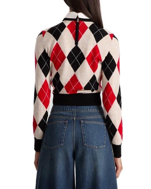 Alice + Olivia Blue Carol Ann Wool Blend Argyle Sweater With Removable Collar