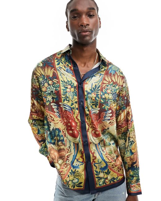 ASOS Multicolor Tapestry Print Satin Button-up Shirt for men