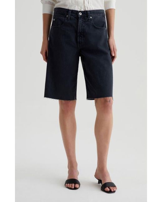 AG Jeans Blue Hattie High Waist Raw Hem Denim Barrel Shorts