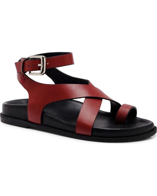 Free People Red Anya Ankle Strap Toe Loop Sandal