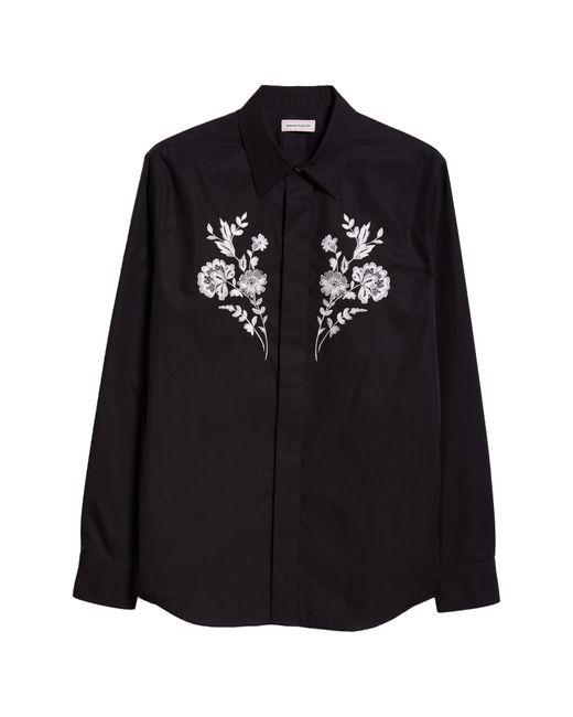 Alexander McQueen Black Floral Embroidered Cotton Button-up Shirt for men