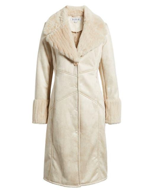 Via Spiga Natural Faux Fur Trim Longline Coat