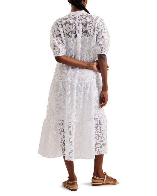 Ted Baker White Claarey Floral Motif Midi Dress