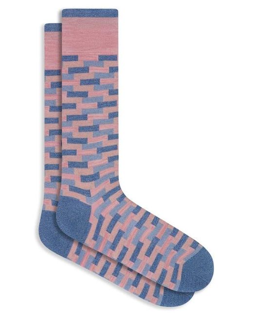 Bugatchi Blue Geo Pattern Mercerized Cotton Blend Dress Socks for men
