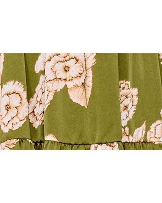 MELLODAY Yellow Floral Tiered Satin Midi Dress