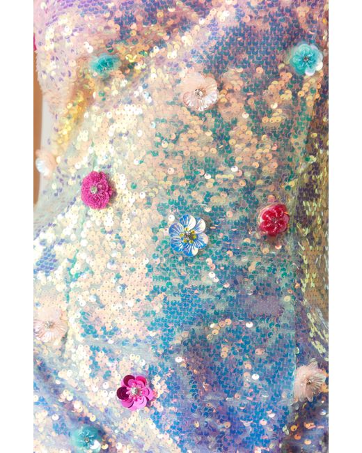 Nasty Gal Blue Floral Appliqué Sequin Strapless Minidress
