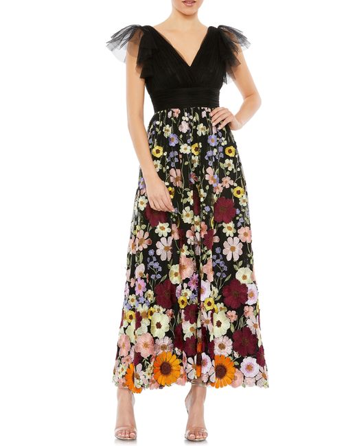 Mac Duggal Multicolor Embroidered Floral Tulle Cocktail Dress